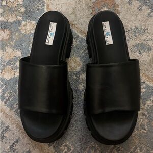 Coral Blue Black Slide Sandals